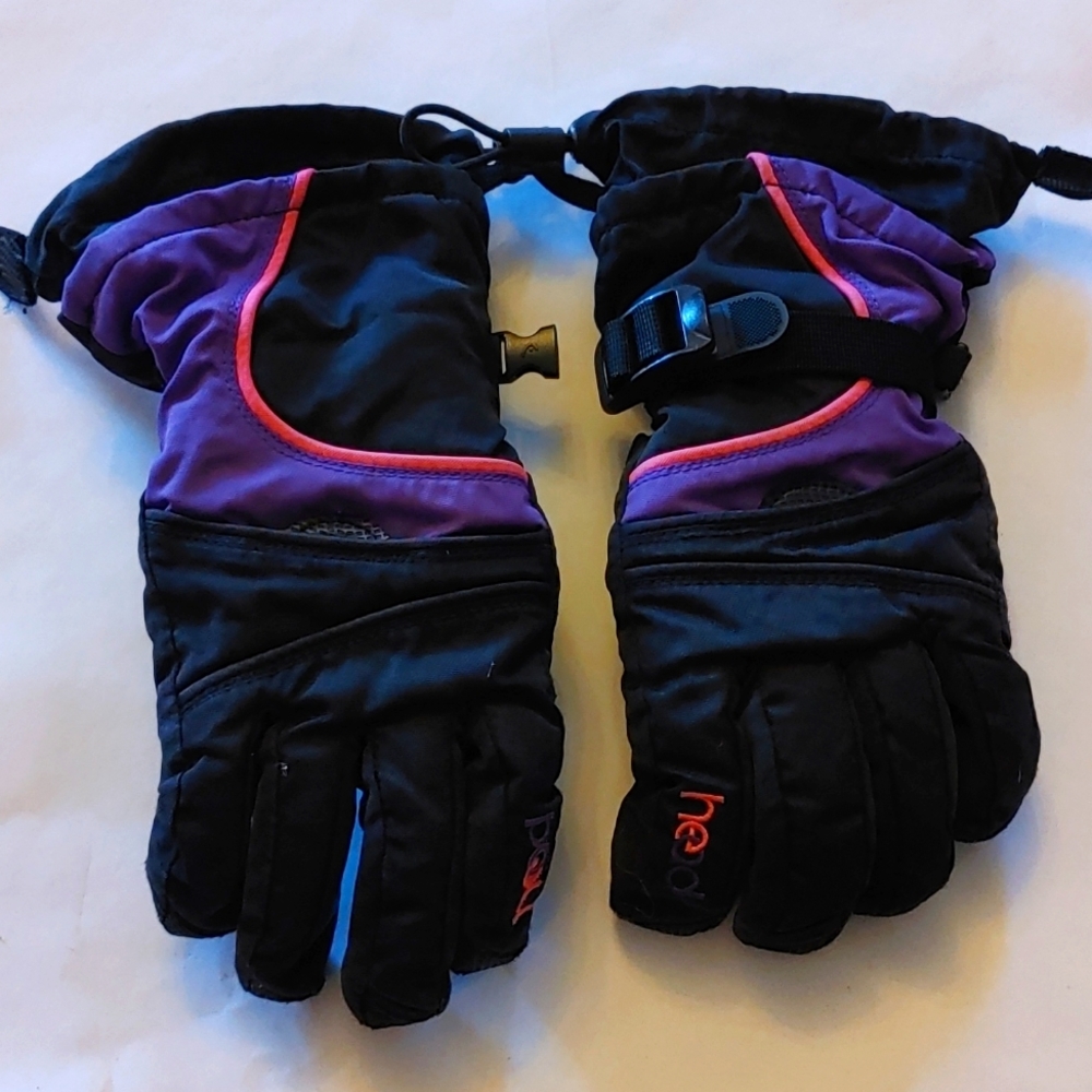 Youth Head Winter snow gloves, black with purple and pink detail
